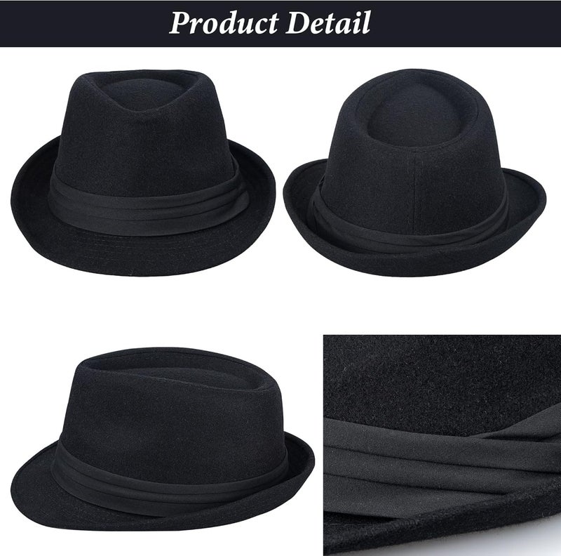 UTOWO Mens Classic Plaid Manhattan Structured Gangster Trilby Fedora Hat Cuban Style Derby Hat Jazz Cap (Size M) - Image 3